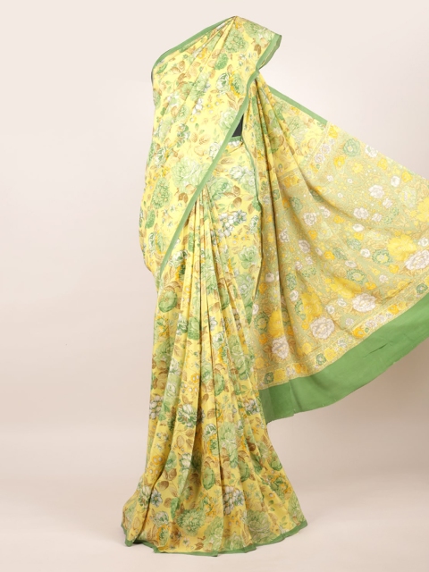 

Pothys Yellow & Green Floral Pure Crepe Saree