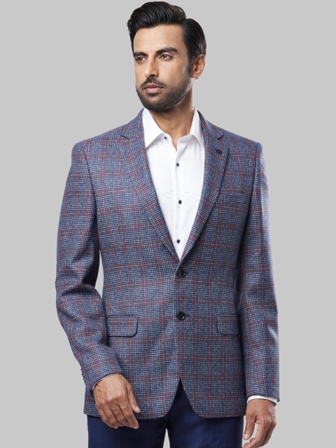 

Raymond Men Blue & White Checked Single-Breasted Formal Blazer