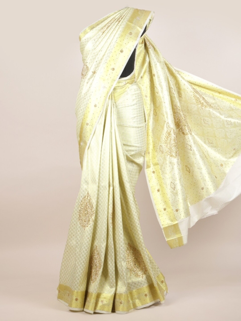 

Pothys Off White Woven Design Zari Pure Silk Kanjeevaram Saree