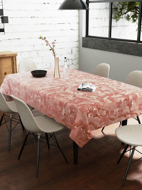 

Clasiko Peach-Colored & Beige Floral Printed Anti Slip 6 Seater Table Cover