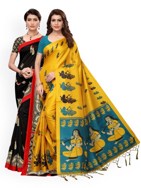 

KALINI Pack of 2 Yellow & Black Woven Design Art Silk Saree