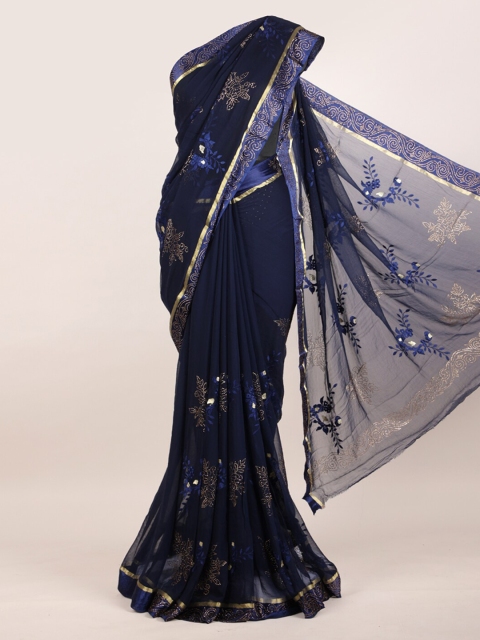 

Pothys Blue Floral Pure Chiffon Saree