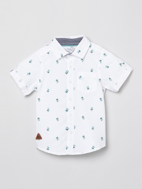 

max Boys White & Green Regular Fit Printed Casual Shirt