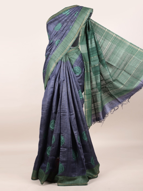 

Pothys Grey Ethnic Motifs Pure Silk Tussar Saree