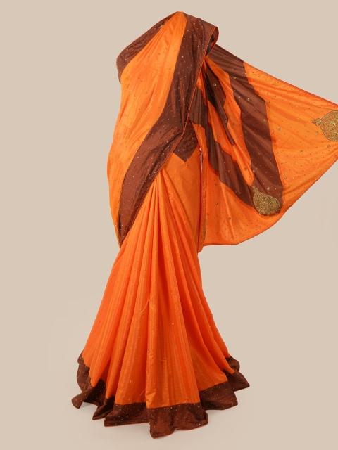 

Pothys Orange & Brown Embellished Sequinned Art Silk Saree