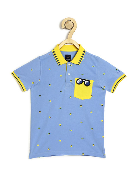 

Allen Solly Junior Boys Blue & Yellow Printed Polo Collar T-shirt