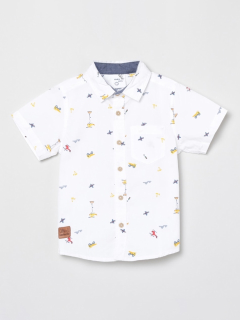 

max Boys White Regular Fit Printed Casual Shirt