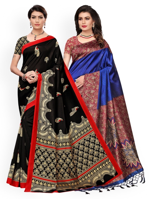 

KALINI Pack of 2 Black & Blue Ethnic Motifs Printed Art Silk Saree