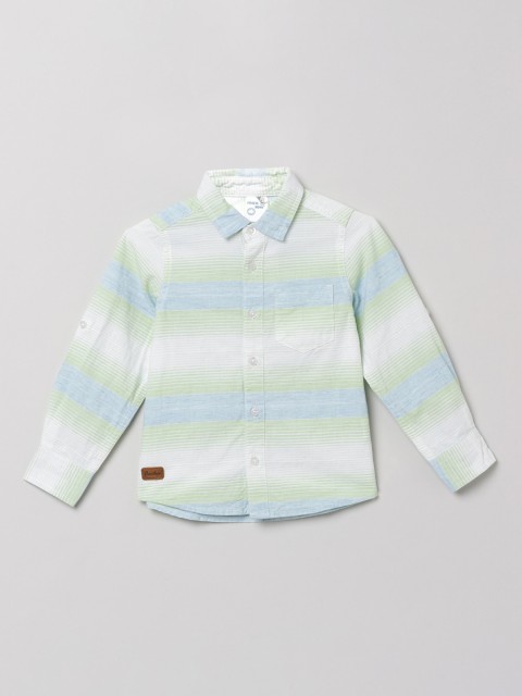 

max Boys White & Green Regular Fit Striped Casual Shirt