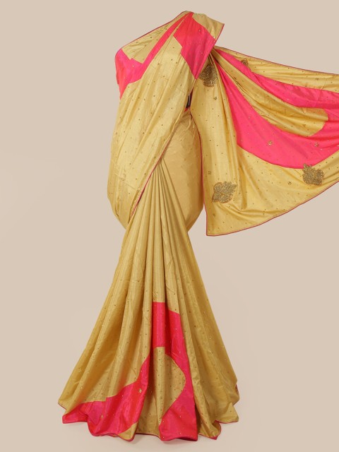 

Pothys Cream & Pink Embellished Beads and Stones Art Silk Saree