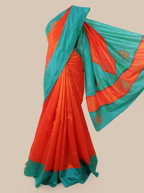 

Pothys Orange & Blue Embellished Art Silk Saree