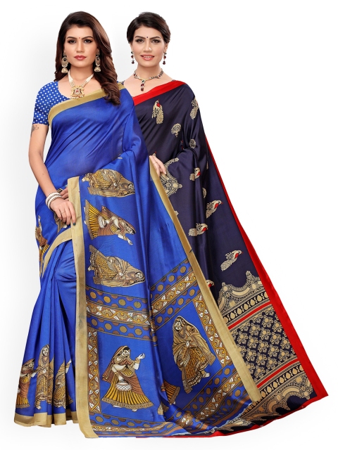 

KALINI Pack Of 2 Blue & Black Ethnic Motifs Art Silk Sarees