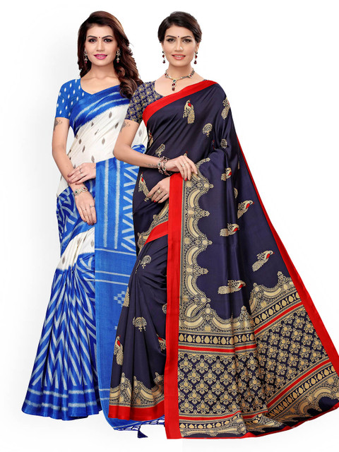 

KALINI Pack of 2 Blue & Black Ethnic Motifs Art Silk Saree