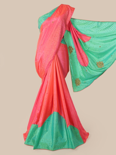 

Pothys Peach & Green Embellished Art Silk Saree