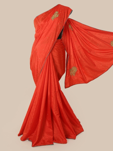 

Pothys Red Beads and Stones Art Silk Heavy Work Saree