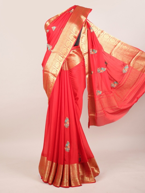 

Pothys Red & Gold Woven Design Pure Chiffon Saree