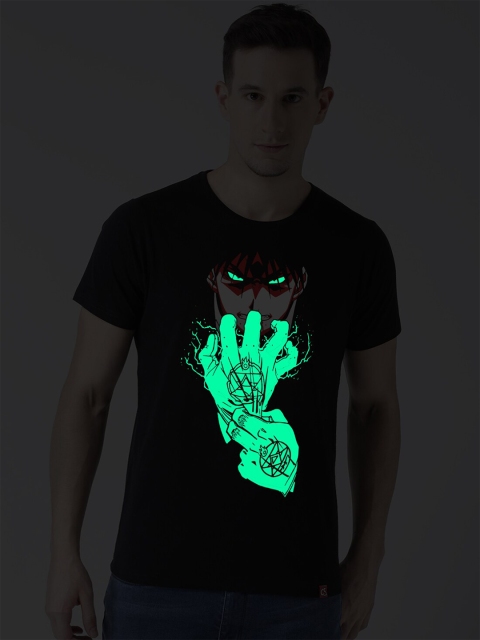 

ComicSense.xyz Men Black Roy Mustang FMA Print Pure Cotton Glow in Dark T-shirt