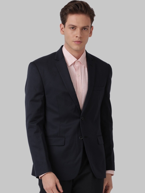

Park Avenue Men Dark blue Solid Single-Breasted Formal Blazer