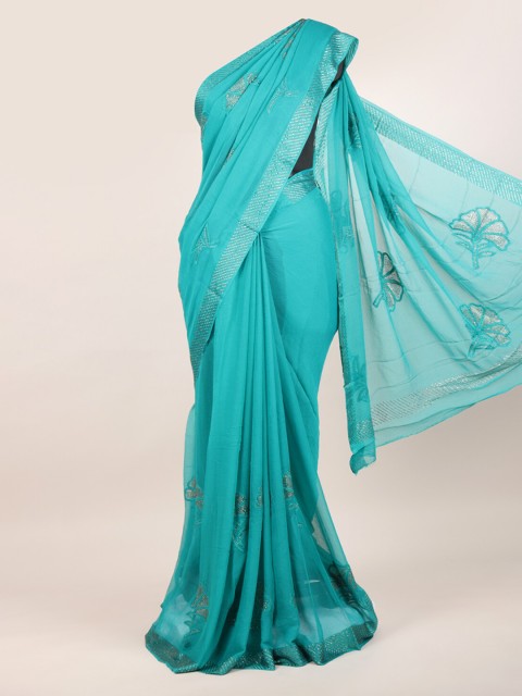

Pothys Blue Floral Pure Chiffon Saree