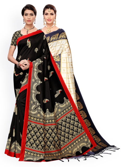 

KALINI Navy Blue & Cream Pack of 2 Ethnic Motifs Art Silk Sarees