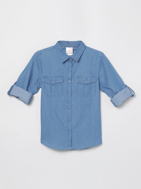 

max Girls Blue Regular Fit Solid Casual Shirt