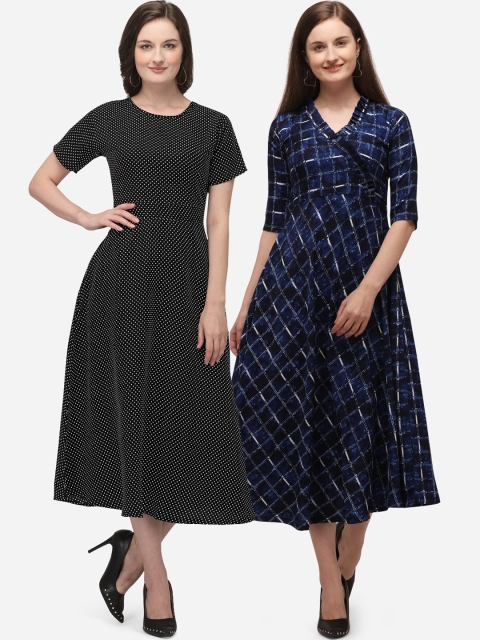 

Florence Pack of 2 Black & Blue Crepe Midi Dresses