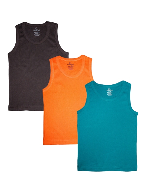 

KiddoPanti Boys Teal & Orange Pack of 3 Solid Rib Vest