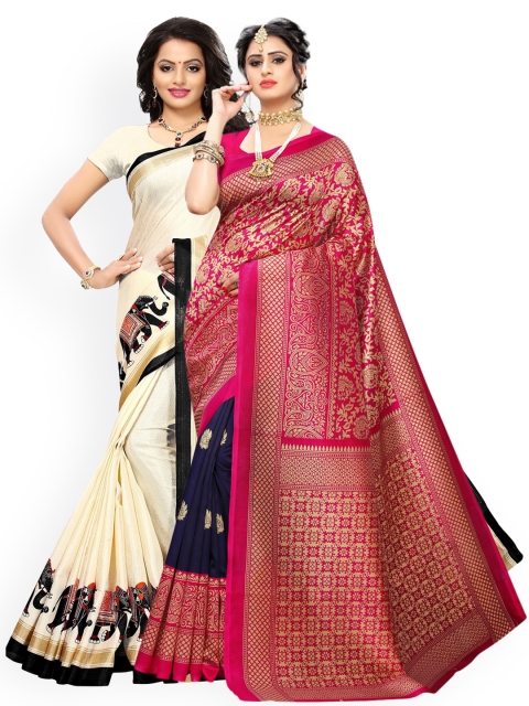 

KALINI Pack Of 2 White & Pink Ethnic Motifs Art Silk Saree
