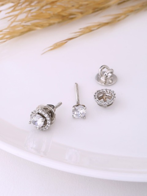 

ADORN by Nikita Ladiwala Silver & White Classic Studs Earrings