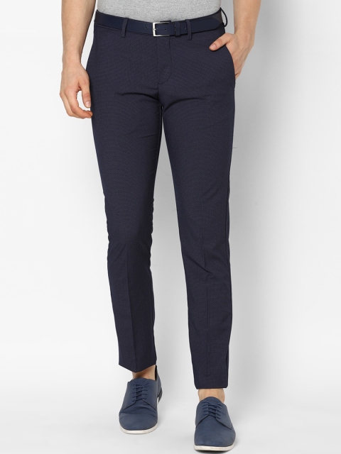 

Allen Solly Men Navy Blue Checked Slim Fit Regular Trousers