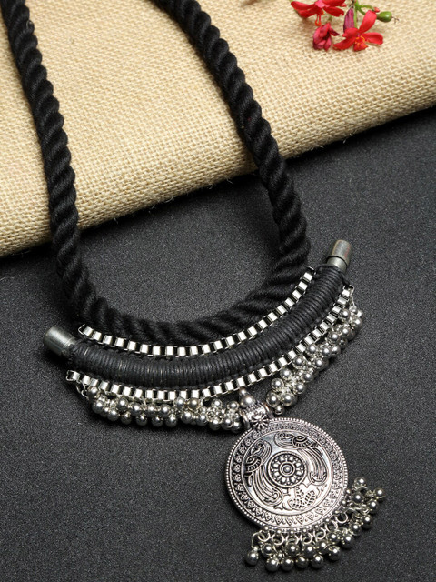 

NEUDIS Silver-Plated & Black Handcrafted Oxidised Necklace