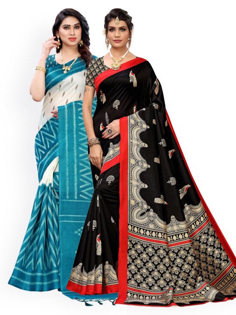 

KALINI Pack of 2 Black & Teal Blue Ethnic Motifs Art Silk Saree
