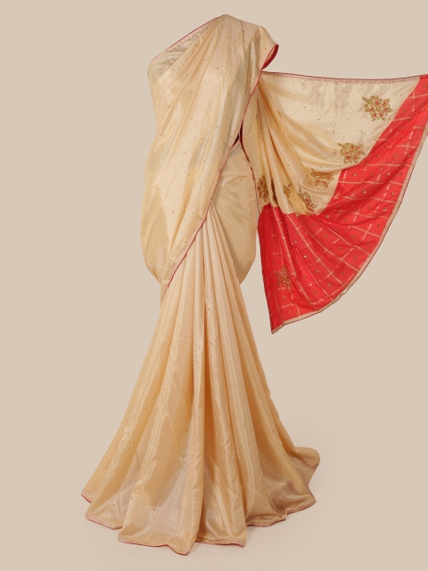 

Pothys Cream Embellished Sequinned Art Silk Saree