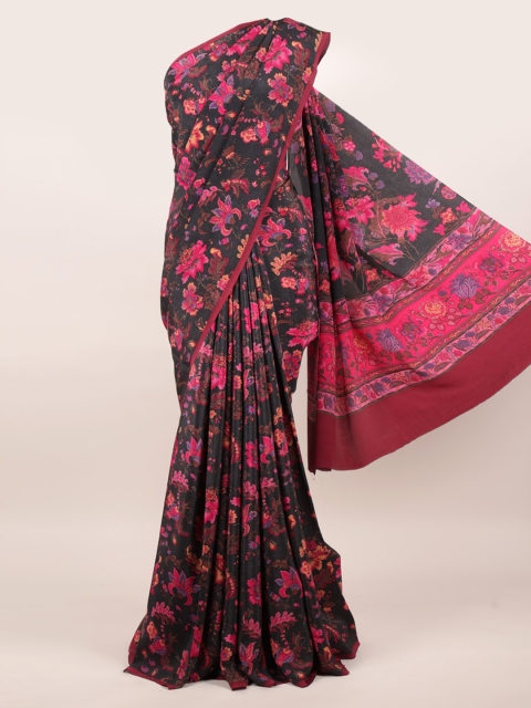 

Pothys Black & Pink Floral Pure Crepe Saree