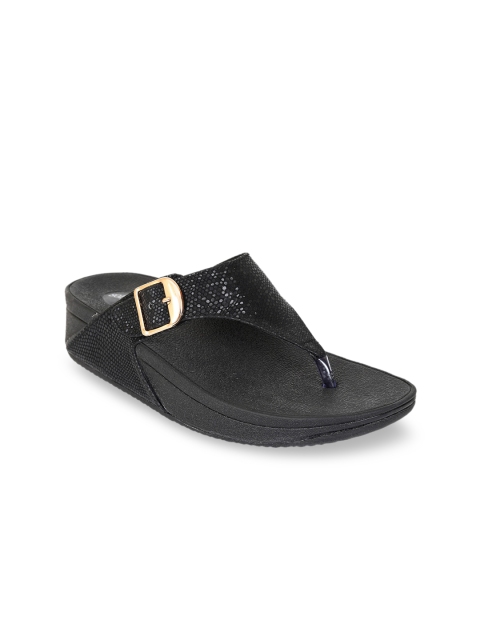 

Zyla Women Black Textured Comfort Heels with Buckle Detail