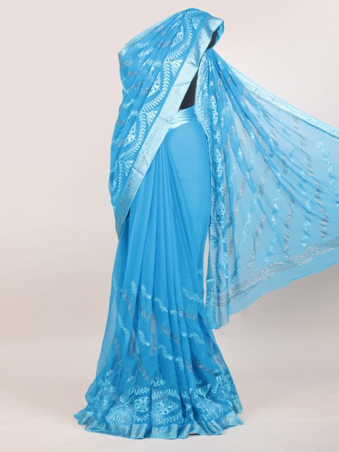 

Pothys Blue Floral Pure Chiffon Saree