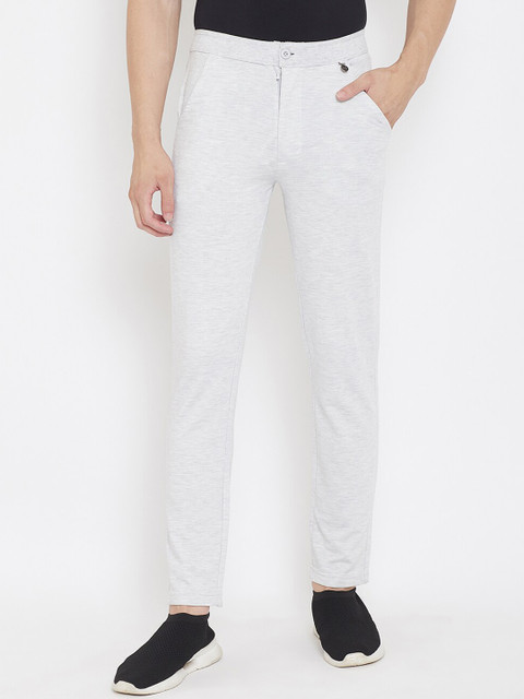 

Okane Men Off White Solid Track Pants with Melange Effect