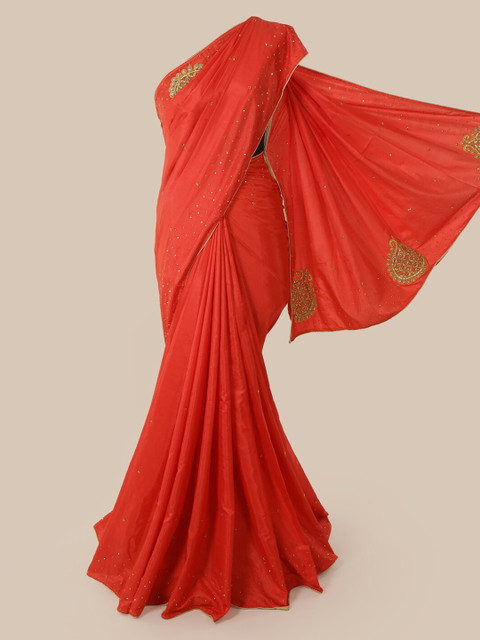 

Pothys Red Embellished Sequinned Art Silk Saree