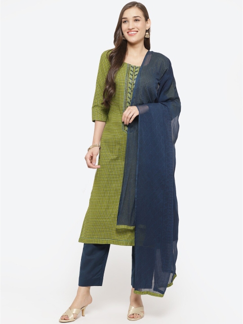 

Biba Green & Navy Blue Printed Unstitched Dress Material
