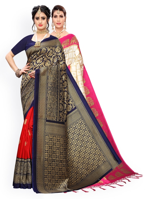 

KALINI Pack Of 2 Pink & Navy Blue Checked Art Silk Sarees