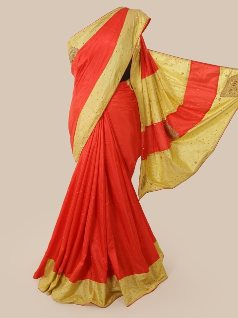 

Pothys Red & Yellow Embellished Sequinned Art Silk Saree