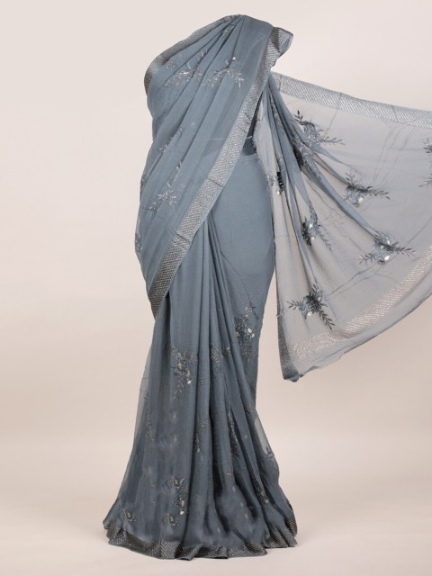 

Pothys Grey Embellished Pure Chiffon Saree
