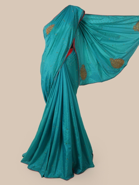 

Pothys Teal Ethnic Motifs Beads and Stones Art Silk Saree