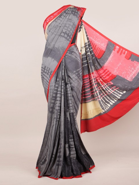 

Pothys Grey & Red Pure Crepe Saree