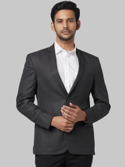 

Park Avenue Men Grey Checked Super Slim-Fit Single-Breasted Formal Blazer