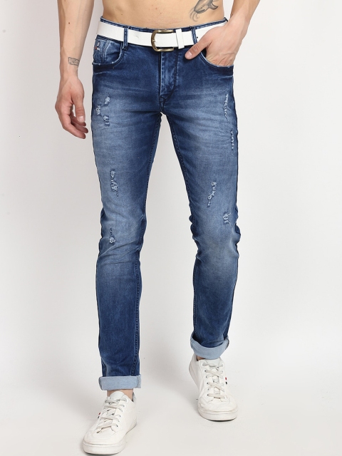 

V2 Value & Variety Men Navy Blue Low Distress Light Fade Jeans