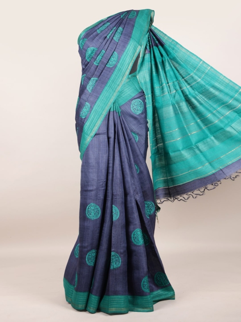 

Pothys Blue & Green Pure Silk Tussar Saree