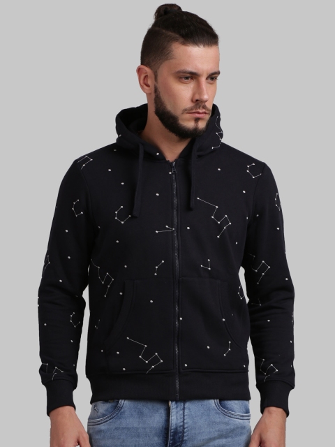 

Parx Men Navy Blue Printed Hooded Sweatshirt