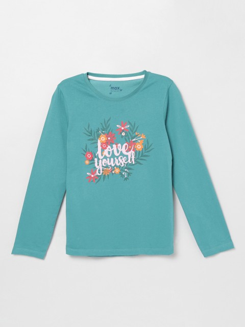 

max Girls Teal Typography Printed Applique T-shirt