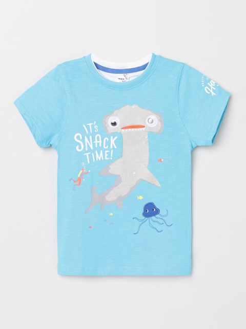 

max Boys Blue Printed T-shirt